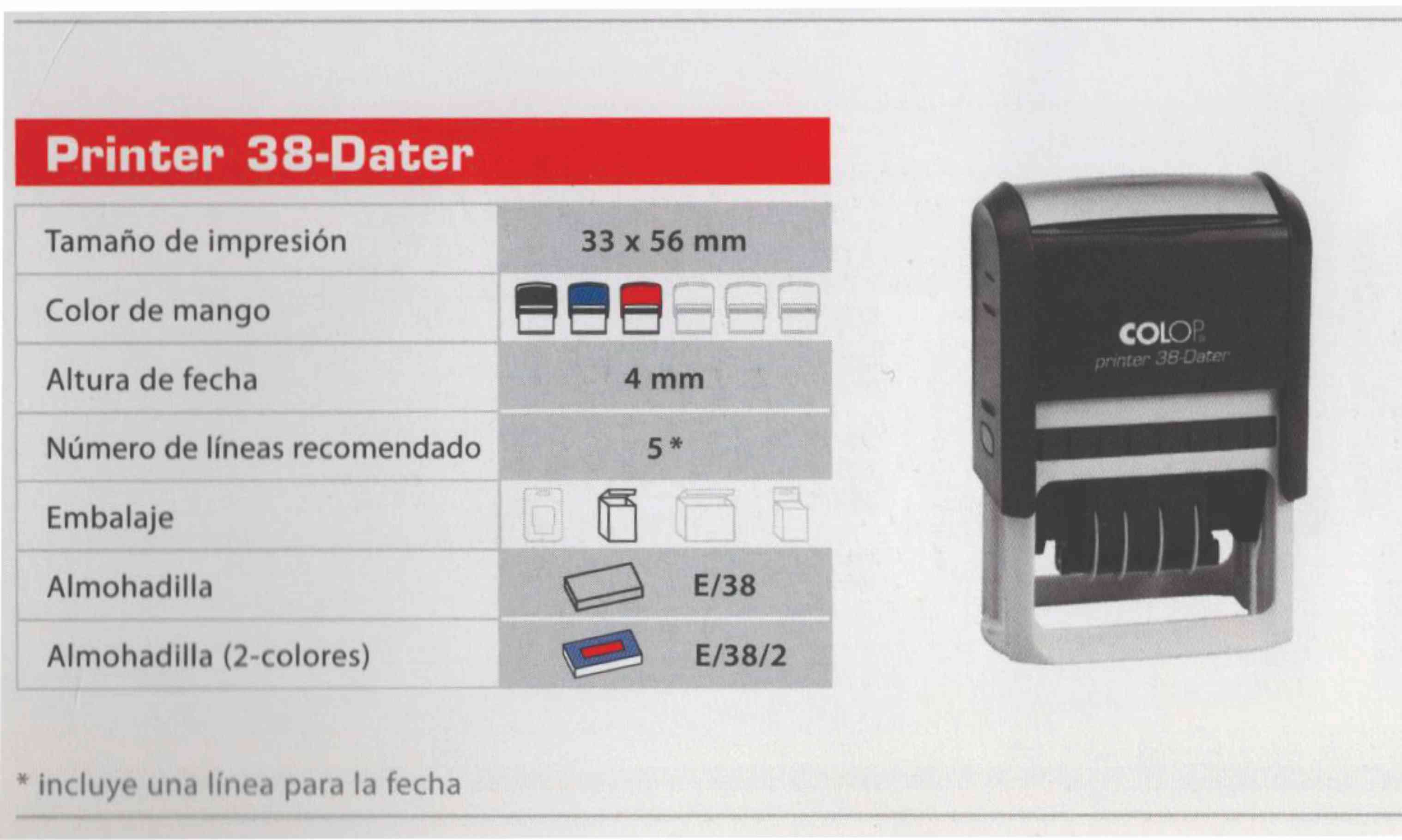 SELLO AUTOENTINTABLE PRINTER 38 DATER