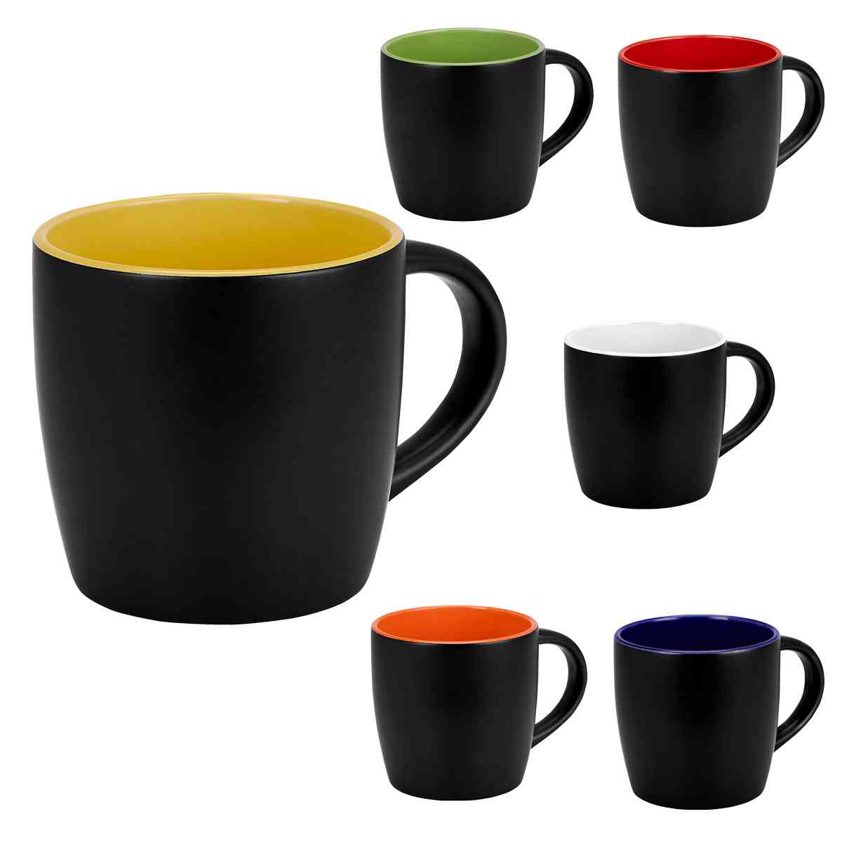 TAZA NEGRA CON INTERIOR DE COLORES BRILLANTES
